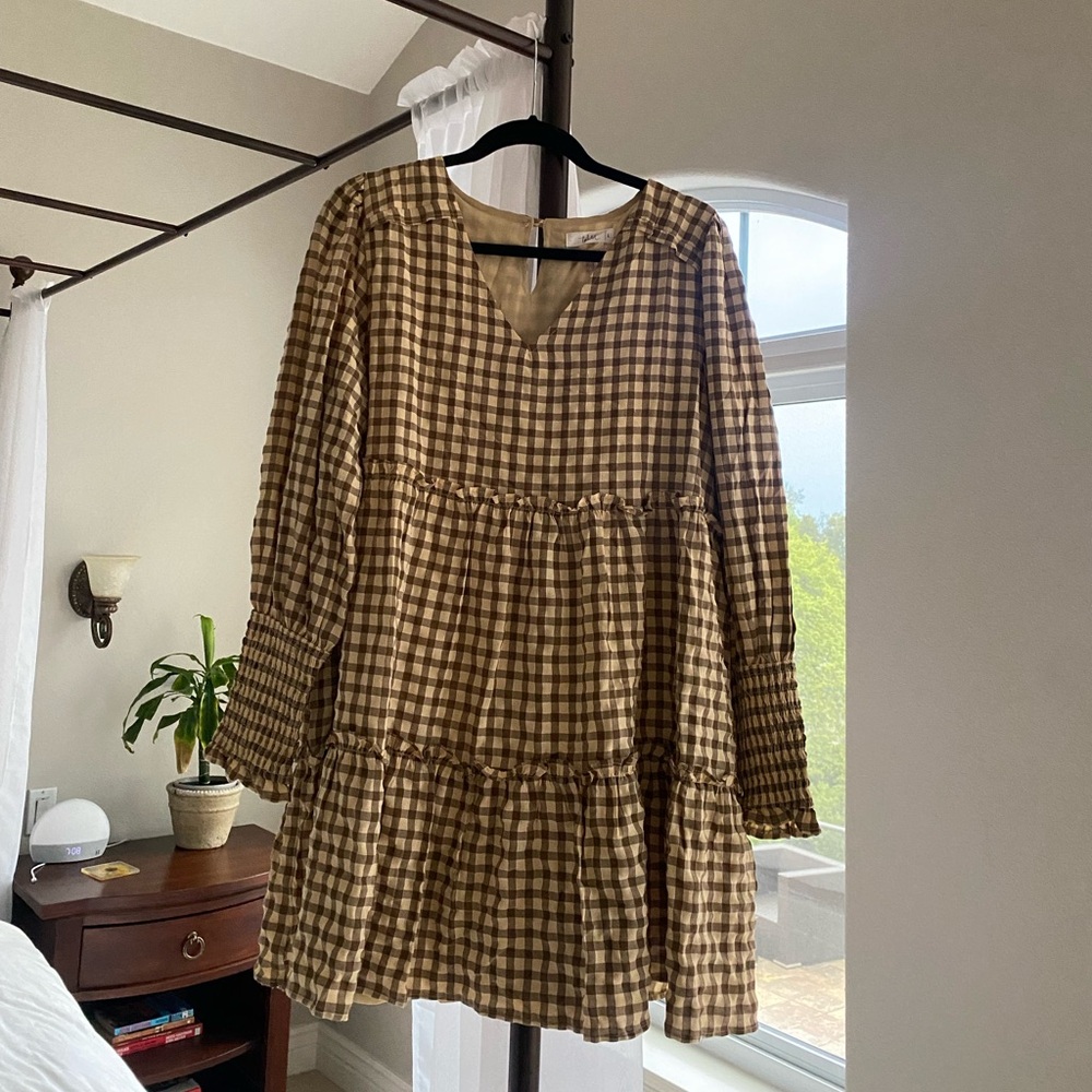 talulah Brown Gingham Long Sleeve Dress